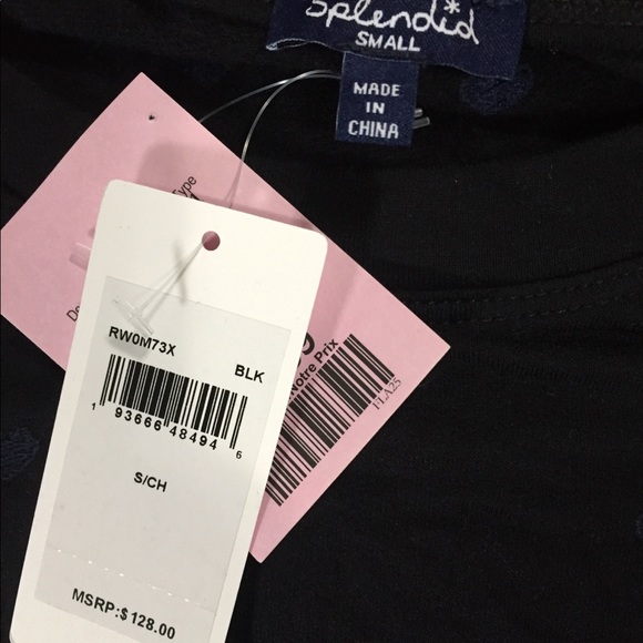 Splendid heart print stretch crew top navy NWT sm - Picture 3 of 11